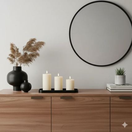 Set 3 lumânări LED BRILLO, crem, cu telecomandă, alimentare 3x AAA