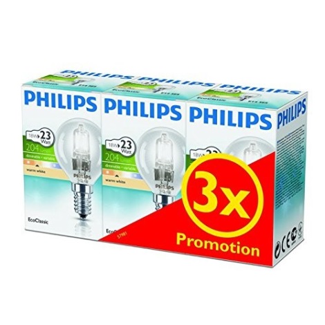 SET 3x Bec cu halogen dimmabil Philips E14/18W/230V