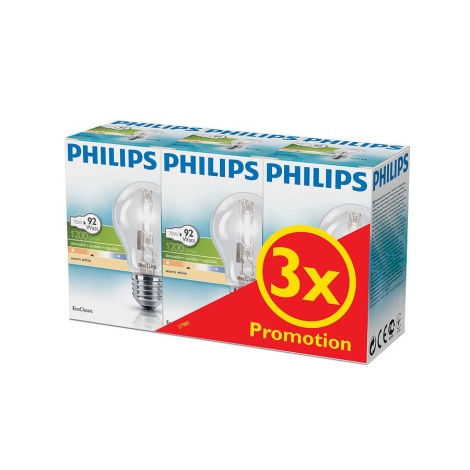 SET 3x Bec cu halogen dimmabil Philips E27/70W/230V