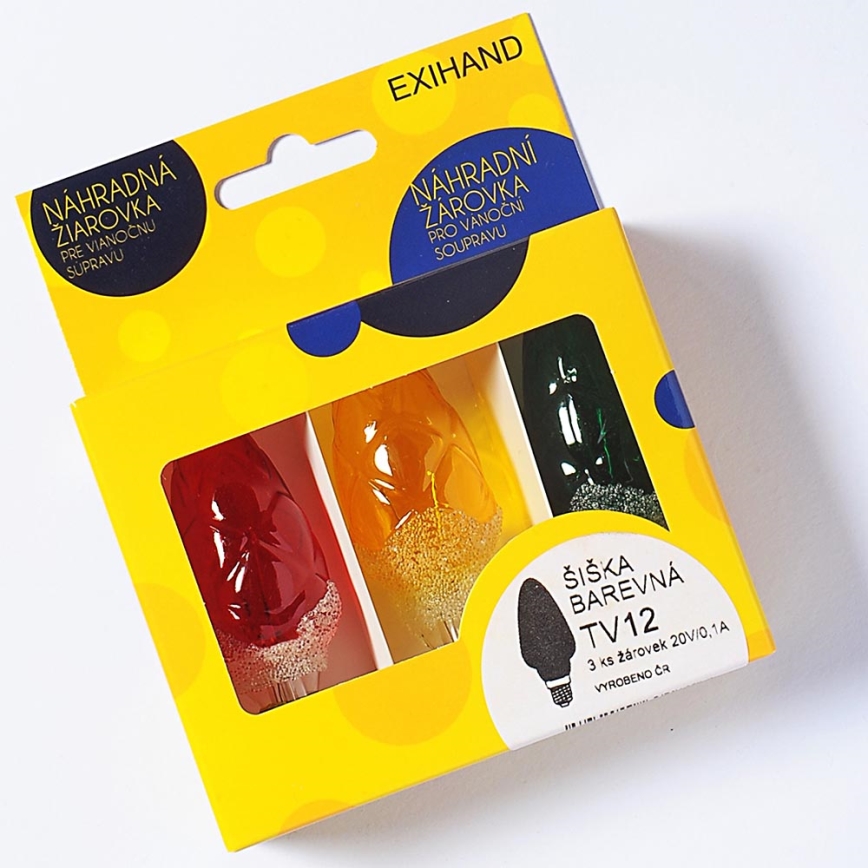SET 3x bec de rezervă CONE E10/20V/0,1A colorat. Fabricat în Europa