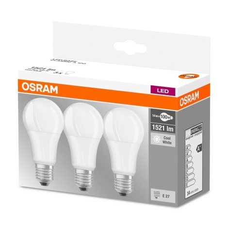 SET 3x Bec LED A60 E27/13W/230V 4000K - Osram