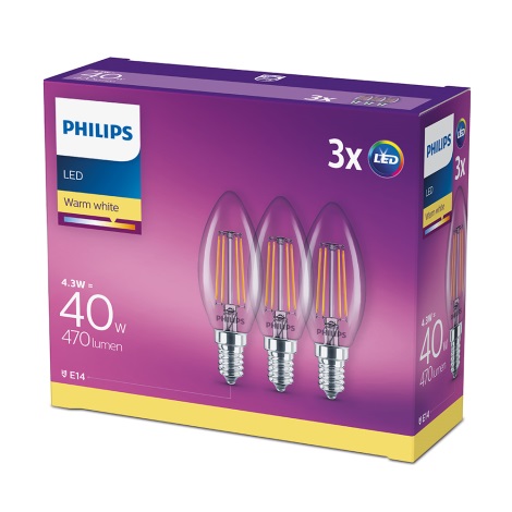 SET 3x Bec LED Philips E14/4,3W/230V 2700K