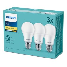 Set 3x Bec LED Philips E27/9W/230V 2700K
