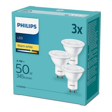 SET 3x Bec LED Philips GU10/4,7W/230V 2700K