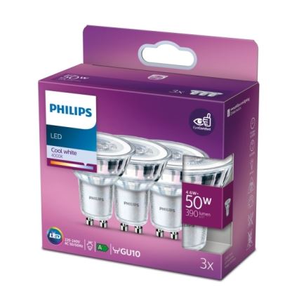 SET 3x bec LED Philips PAR16 GU10/4,6W/230V 4000K