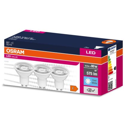 Set 3x Bec LED reflector PAR16 GU10/6,9W/230V 4000K 60° - Osram