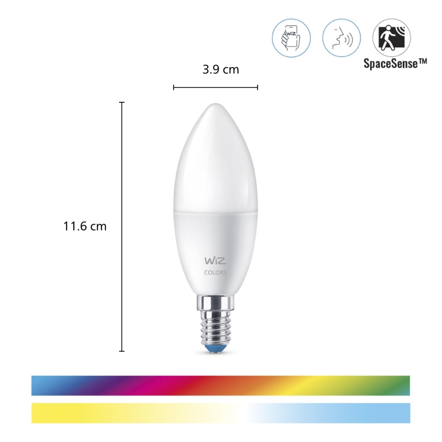 SET 3x bec LED RGBW dimabil WiZ C37 E14/4,9W/230V 2200-6500K CRI90 Wi-Fi