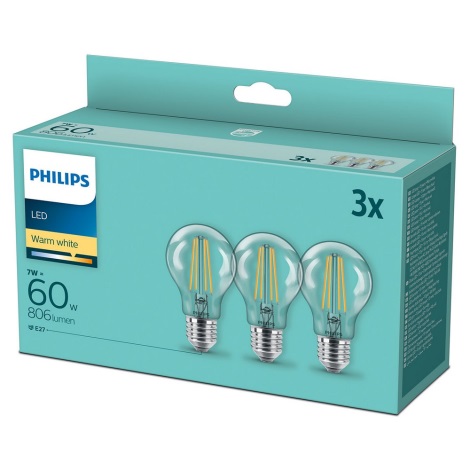 SET 3x Bec LED VINTAGE Philips A60 E27/7W/230V 2700K