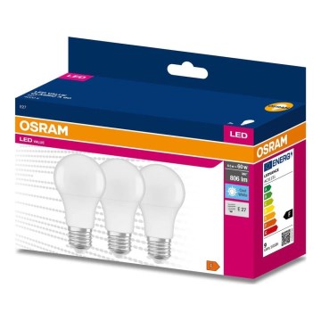 Set 3x becuri LED A60 E27/8,5W/230V 6500K - Osram