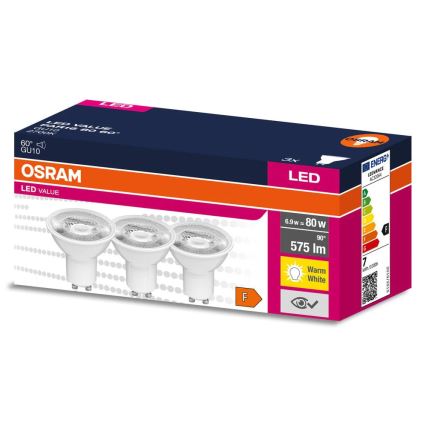 Set 3x becuri LED reflectoare PAR16 GU10/6,9W/230V 2700K 60° - Osram