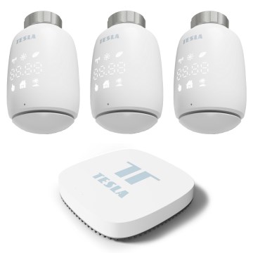 SET 3x cap termostatic inteligent fără fir TESLA Smart 2xAA + pasarelă inteligentă Hub Zigbee Wi-Fi