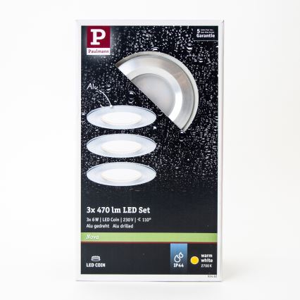 SET 3x corp de iluminat încastrat pentru baie LED/6W IP44 NOVA 230V Paulmann 93462