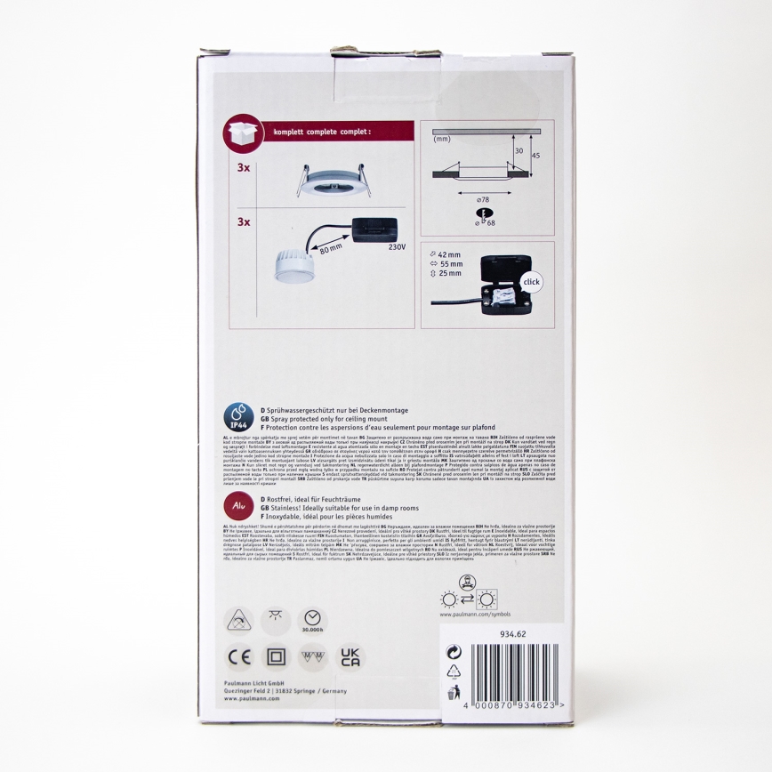 SET 3x corp de iluminat încastrat pentru baie LED/6W IP44 NOVA 230V Paulmann 93462
