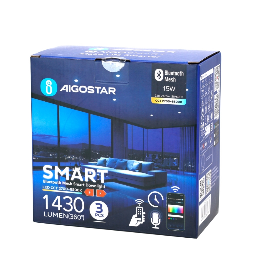 SET 3x corp de iluminat LED dimabil încastrat Aigostar MESH LED/15W/230V 2700K-6500K d. 17cm