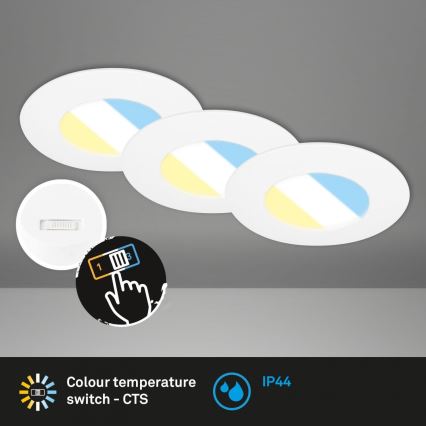 SET 3x corp de iluminat LED încastrat pentru baie Briloner 7598036 LED/4,9W/230V IP44 2700/4000/6500K alb