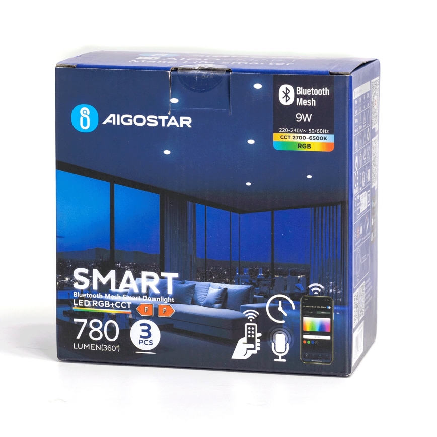 SET 3x corp de iluminat LED RGBW dimabil încastrat Aigostar MESH LED/9W/230V 2700K-6500K d. 14,5cm