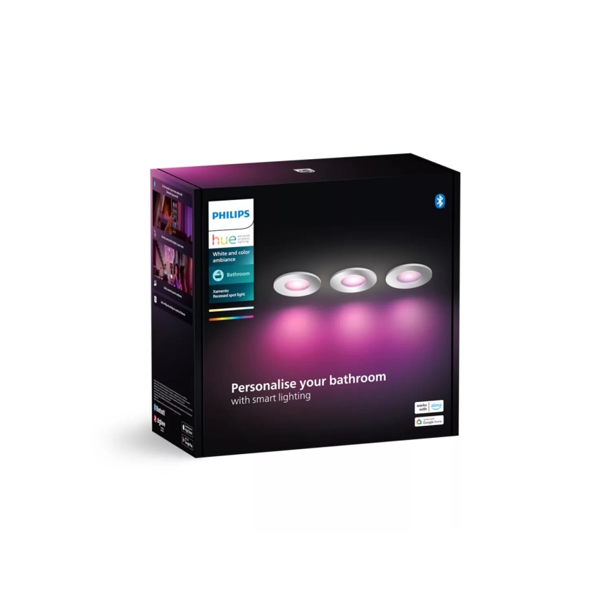 SET 3x corp de iluminat LED RGBW dimabil încastrat pentru baie Philips Hue XAMENTO 1xGU10/4,2W/230V IP44 2000-6500K
