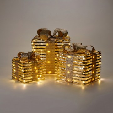 Set 3x decorațiuni LED de Crăciun 20xLED/2xAA + 30xLED/3xAA + 40xLED/3xAA alb cald cadouri/auriu