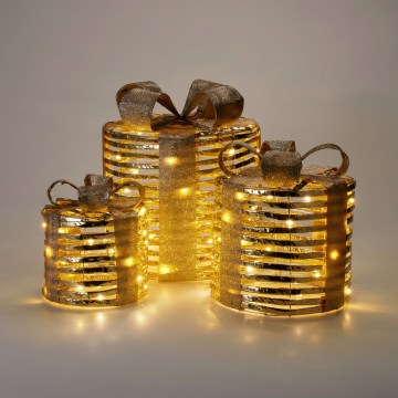 SET 3x decorațiuni LED de Crăciun 20xLED/2xAA + 30xLED/3xAA + 40xLED/3xAA alb cald cadouri/auriu