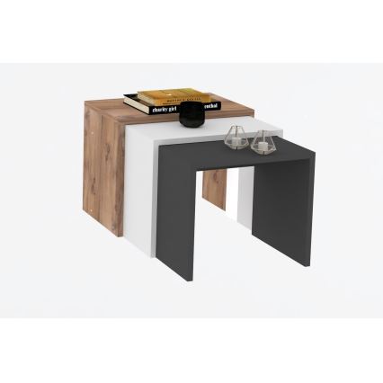 SET 3x măsuță laterală GUL maro/albă/gri