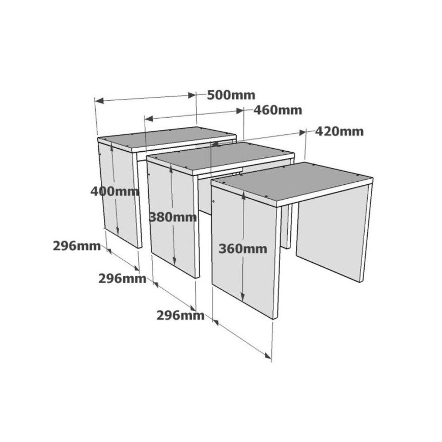 SET 3x măsuță laterală GUL maro/albă/gri