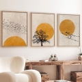 SET 3x pictură în ramă foto 50x70 cm bej/galben