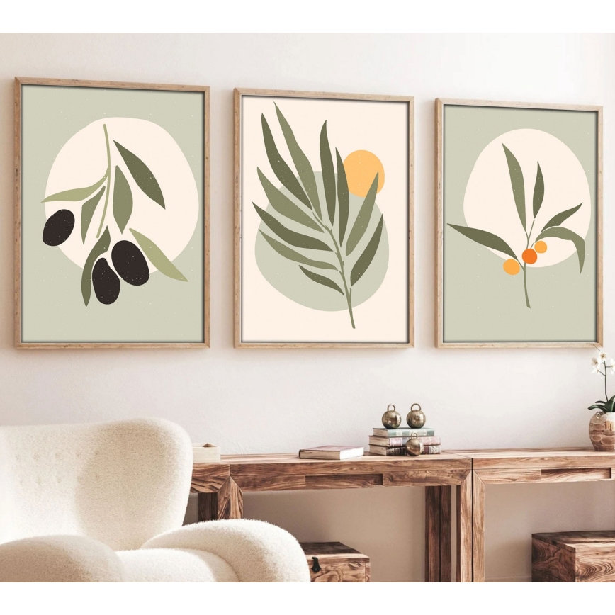 SET 3x pictură în ramă foto 50x70 cm frunze