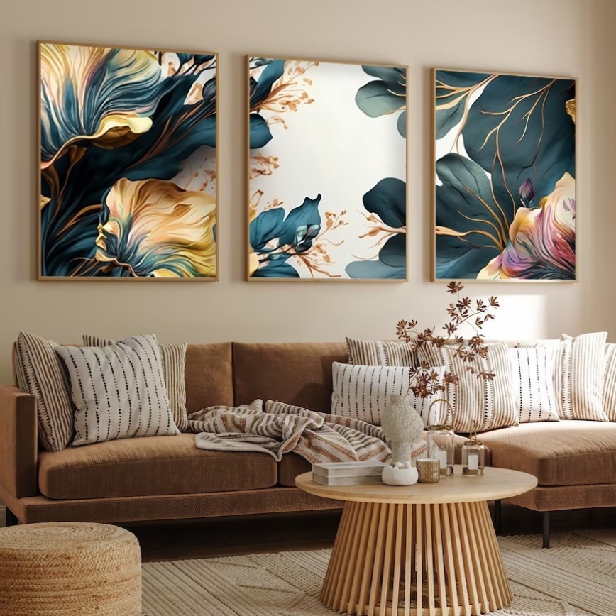 SET 3x pictură în ramă foto 50x70 cm plante