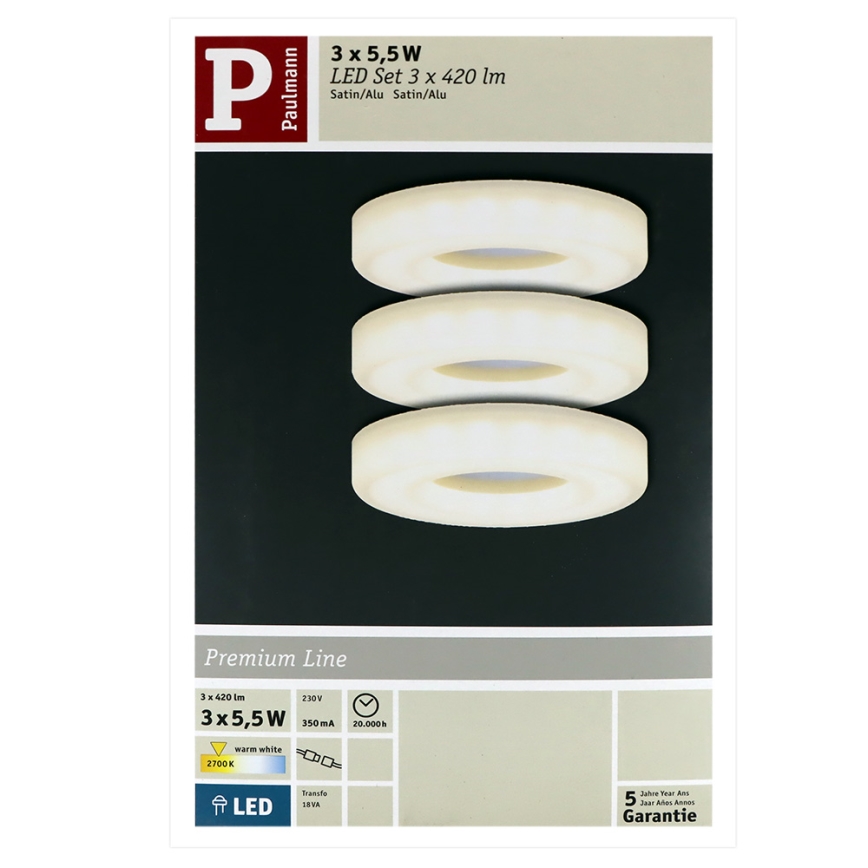 SET 3x plafonieră încastrată LED/5,5W BAGEL 230V Paulmann 92704