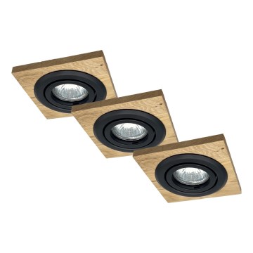 Set 3x spot încastrat TOBBY 1xGU10/20W/230V 11,5x11,5 cm stejar/negru