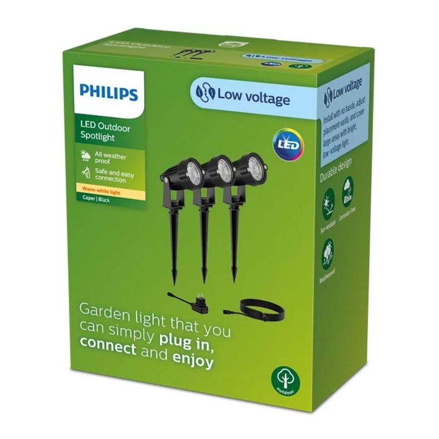 SET 3x spot LED de exterior Philips CAPER LED/1,5W/24/230V IP44