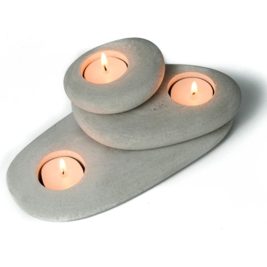 SET 3x suport pentru lumânări tip pastilă 21,5cm/15cm/9cm beton