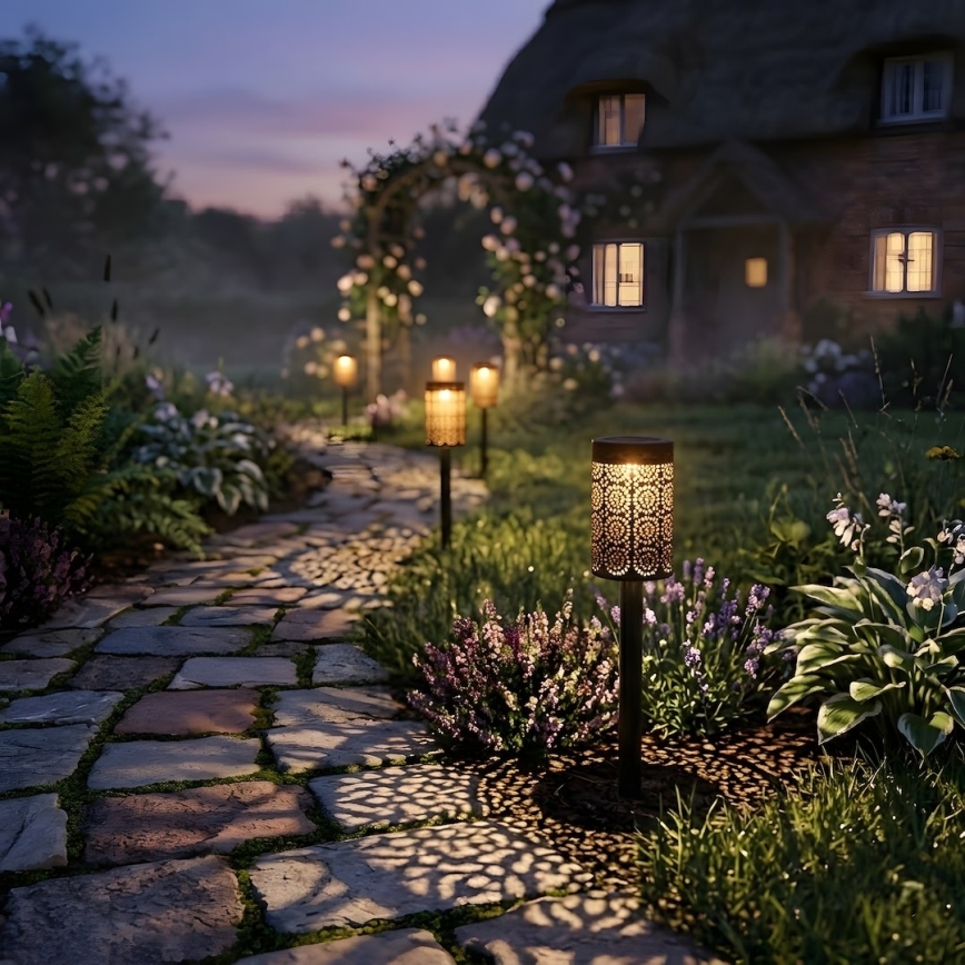 Set 4 buc. lămpi solare LED DECOR, 1,2 V, 150 mAh, 3000 K, 39 cm, IP44, negru