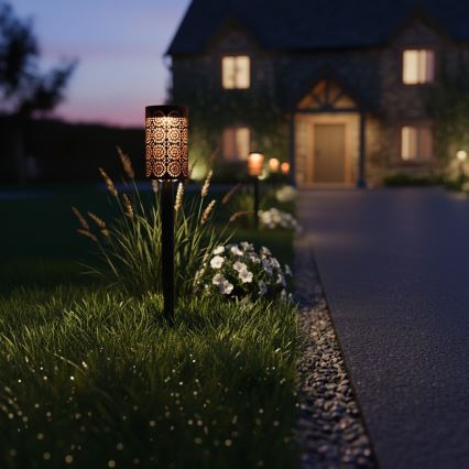 Set 4 buc. lămpi solare LED DECOR, 1,2 V, 150 mAh, 3000 K, 39 cm, IP44, negru