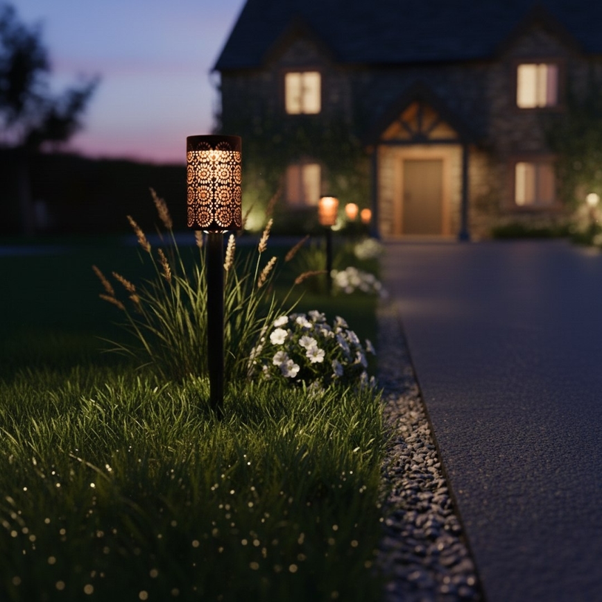 Set 4 buc. lămpi solare LED DECOR, 1,2 V, 150 mAh, 3000 K, 39 cm, IP44, negru