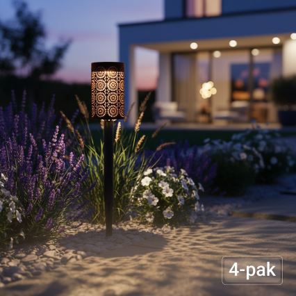 Set 4 buc. lămpi solare LED DECOR, 1,2 V, 150 mAh, 3000 K, 39 cm, IP44, negru