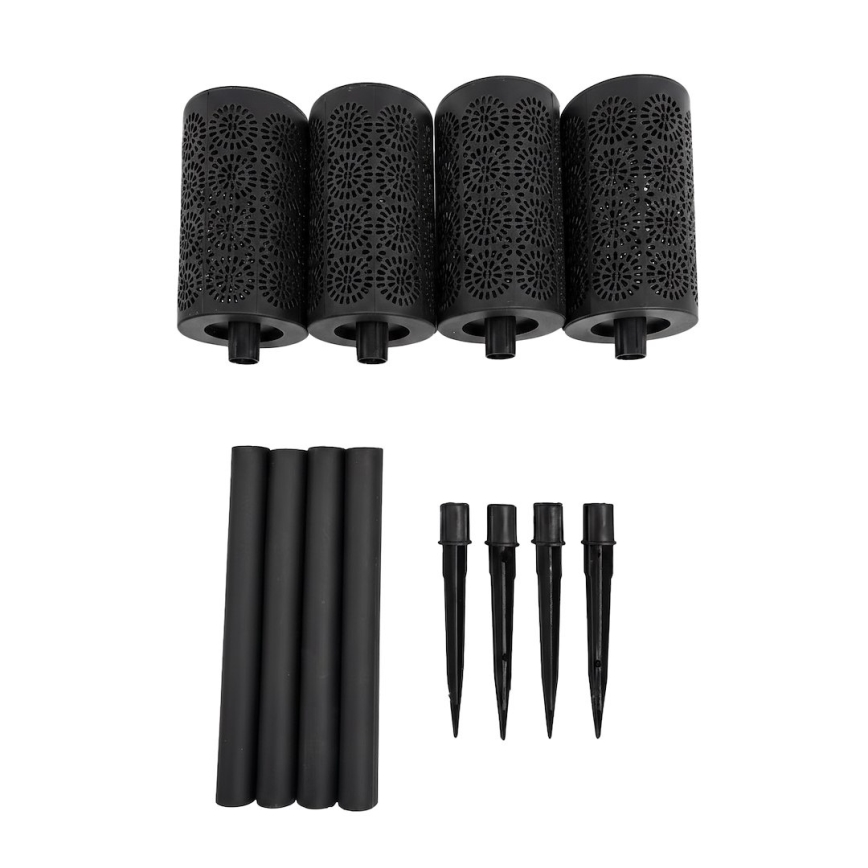 Set 4 buc. lămpi solare LED DECOR, 1,2 V, 150 mAh, 3000 K, 39 cm, IP44, negru