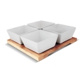 Set 4x bol de porțelan 19x19 cm + tavă de lemn Lamart