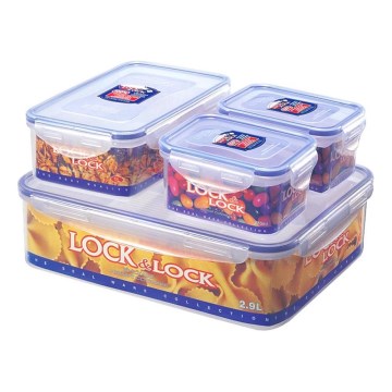 SET 4x recipient alimentar LOCK 0,47/1/3,9 l albastru/transparent