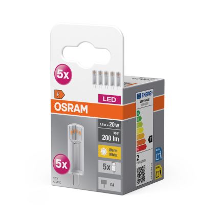 Set 5 becuri LED PIN G4/1,8W/12V 2700K - Osram