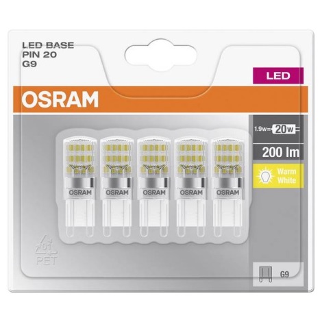 SET 5x bec LED BASE G9/1,9W/230V 2700K Osram