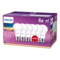 Set 6 becuri LED Philips A60, soclu B22, 13W, 230V, 2700K