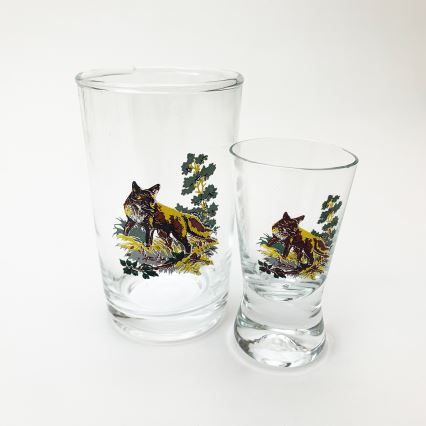 Set de 6 pahare mari și 6 pahare mici pentru shoturi, transparente, cu modele de animale