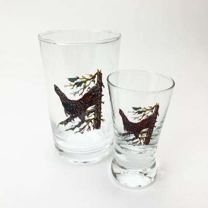 Set de 6 pahare mari și 6 pahare mici pentru shoturi, transparente, cu modele de animale