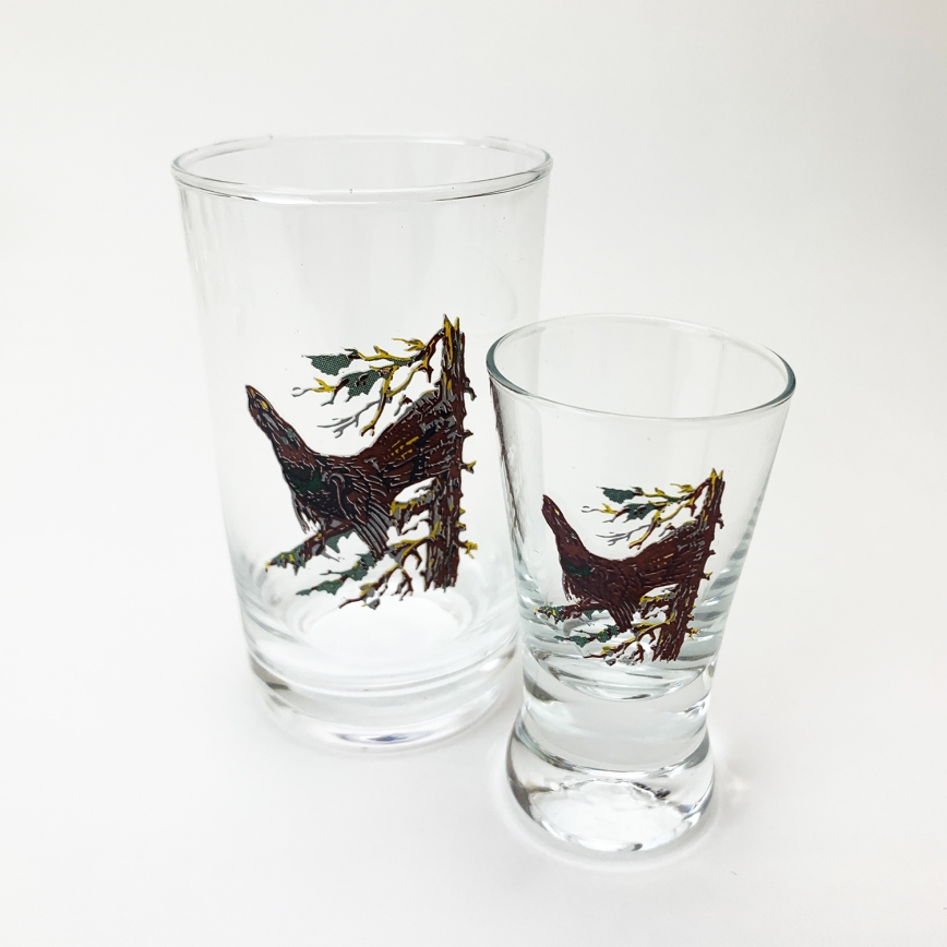 Set de 6 pahare mari și 6 pahare mici pentru shoturi, transparente, cu modele de animale