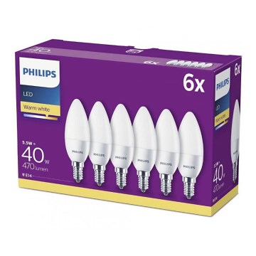 SET 6x bec LED Philips B35 E14/5,5W/230V 2700K