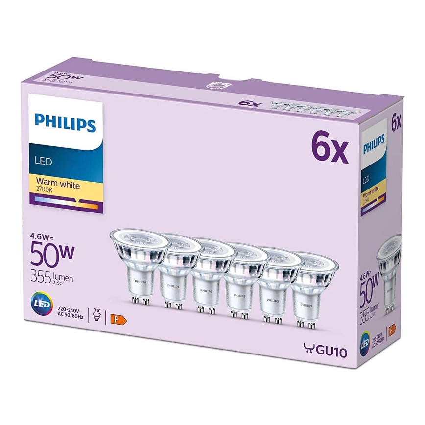 SET 6x bec LED Philips GU10/4,6W/230V 2700K