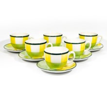 Set 6x ceașcă ceramică albă verde Tereza cu farfurioară