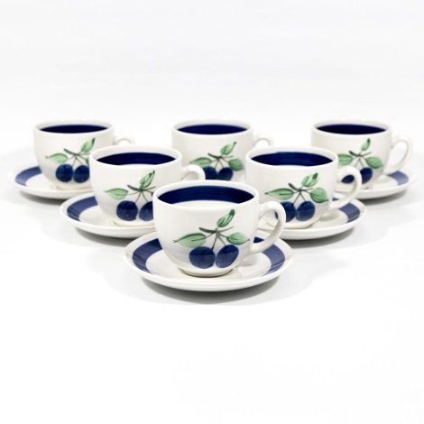 Set 6x ceașcă ceramică cu farfurioară alb-albastru