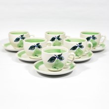 Set 6x ceașcă ceramică cu farfurioară alb-verde